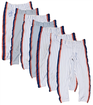 Lot of (7) 1986 New York Mets Game Used Pants - 2 Signed (Beckett) 
